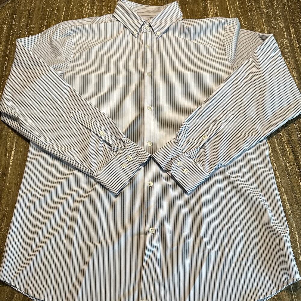 Mizzen + Main Leeward Performance Dress Shirt 2-Tone Stripe Gray White XXL Trim